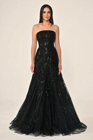 Üst Tüylü Çıkarılabilen 2 Kombinli Payet Uzun Elbise