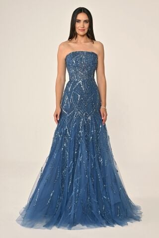 Üst Tüylü Çıkarılabilen 2 Kombinli Payet Uzun Elbise