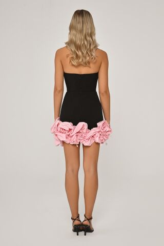 Straplez Kalp Göğüs Kısa Elbise SİYAH / PEMBE - 36