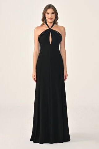 Üst Payet Aksesuarlı Örme Kumaş Uzun Elbise