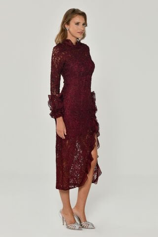 Yırtmaçlı Uzun Kollu Elbise