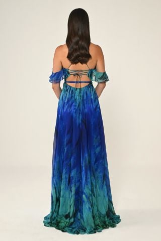 LONG DRESS WITH LOW SHOULDER SPLIT WITH ROPE HANGER SAK / GREEN - 40