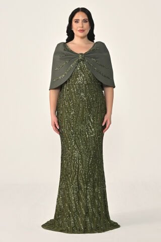 Omuzda Şal Aksesuarlı Payet Uzun Elbise