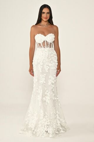 Beli Transparan Straplez Elbise Beyaz - 40