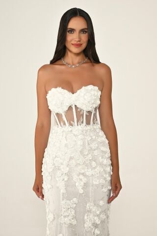 Beli Transparan Straplez Elbise Beyaz - 40