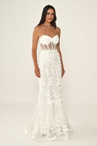 Beli Transparan Straplez Elbise Beyaz - 40