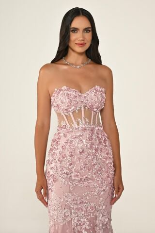 Beli Transparan Straplez Elbise Pembe - 38