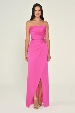 Srtaplez Drapeli Simli Kumaş Uzun Elbise