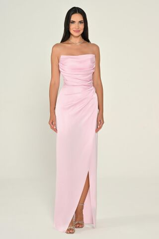 Srtaplez Drapeli Simli Kumaş Uzun Elbise