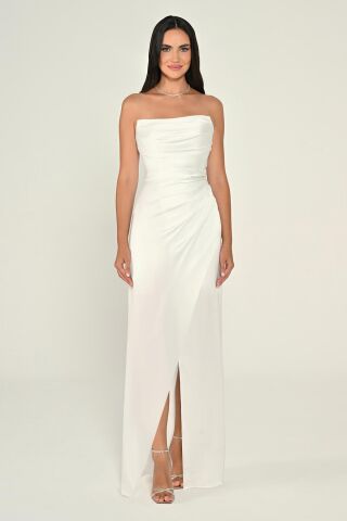 Srtaplez Drapeli Simli Kumaş Uzun Elbise