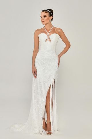 LONG DRESS WITH HEART BUST Slit