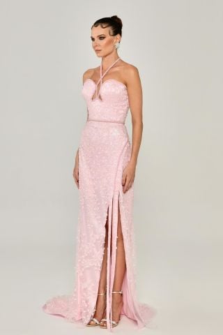 LONG DRESS WITH HEART BUST Slit