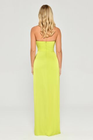 Trägerloses Satin-Langkleid APFELGRÜN - 38