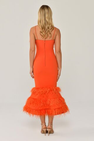 Rope Strap Bust And Skirt Feathered Fish Midi Dress ORANGE - 38
