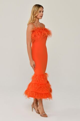 Rope Strap Bust And Skirt Feathered Fish Midi Dress ORANGE - 38
