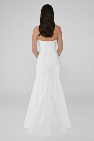 Straplez Kalp Göğüs Önden Yırtmaçlı Krep Uzun Elbise Siyah - 36