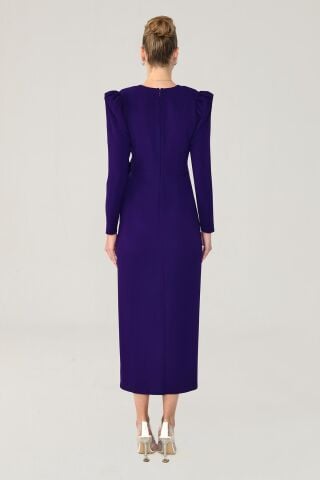 V-Ausschnitt Langarm Schlitz Langes Kleid Lila - 44