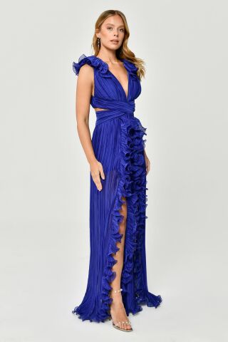 Langes Plissiertes Chiffonkleid mit gerüschten Schultern und Rock SAKS - 42