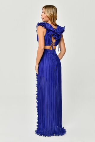 Langes Plissiertes Chiffonkleid mit gerüschten Schultern und Rock SAKS - 42