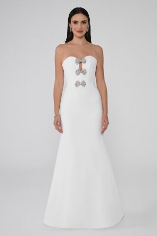 Straplez Balık Kesim Krep Uzun Elbise