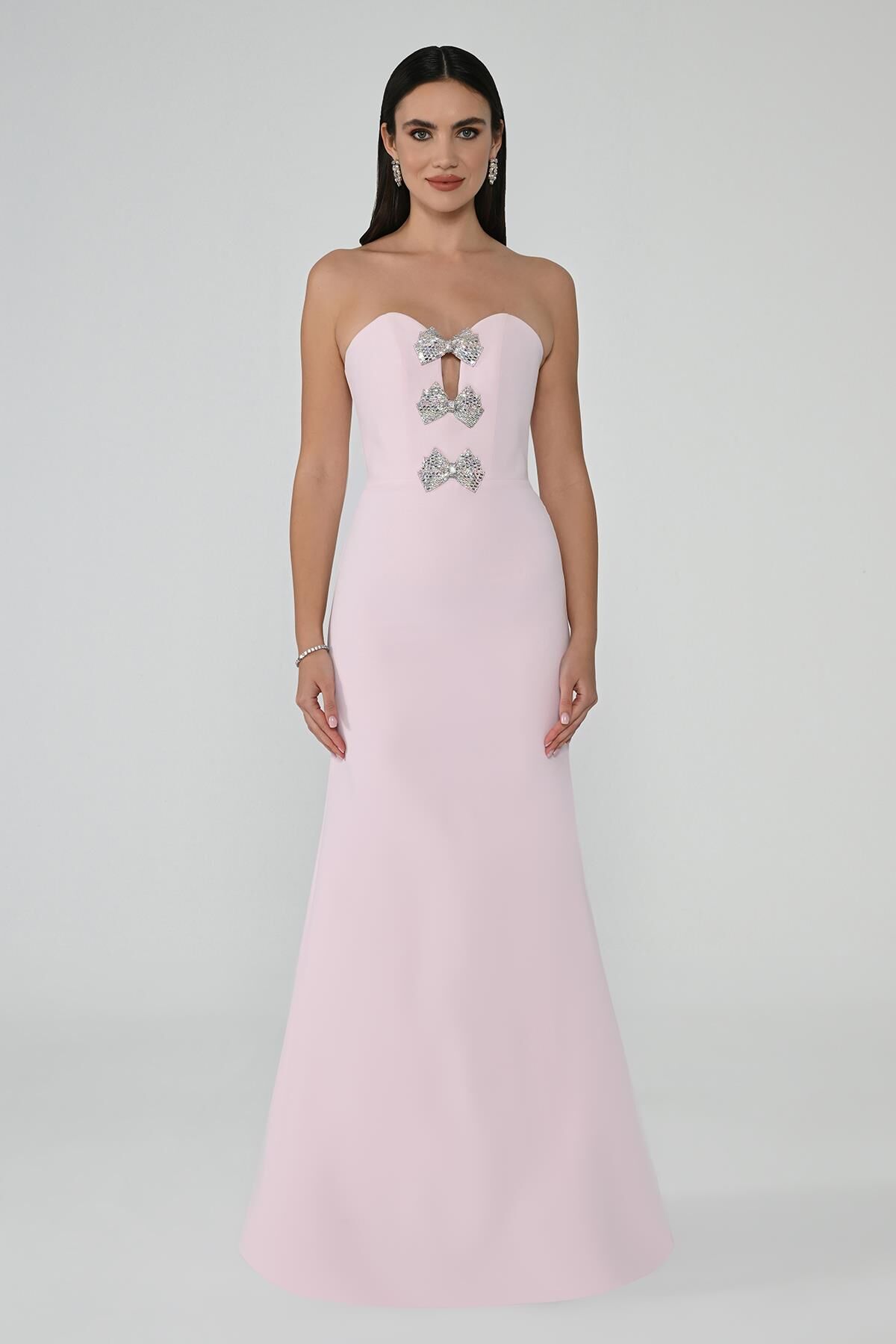 Strapless Fish Cut Crepe Long Dress Pink - 38