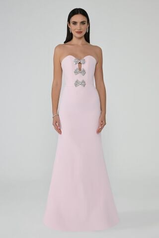 Strapless Fish Cut Crepe Long Dress Pink - 38