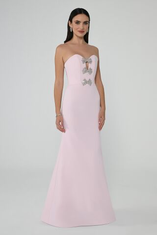 Strapless Fish Cut Crepe Long Dress Pink - 38