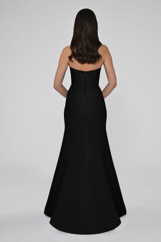 Straplez Balık Kesim Krep Uzun Elbise Siyah - 38