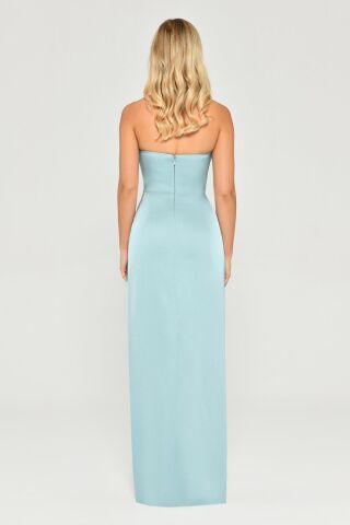 Straplez Saten Uzun Elbise MİNT - 40