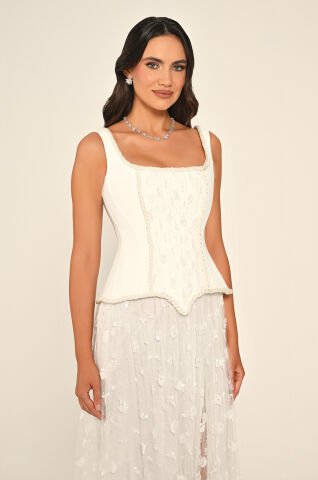 Askılı Önden Yırtmaçlı Payet Uzun Elbise