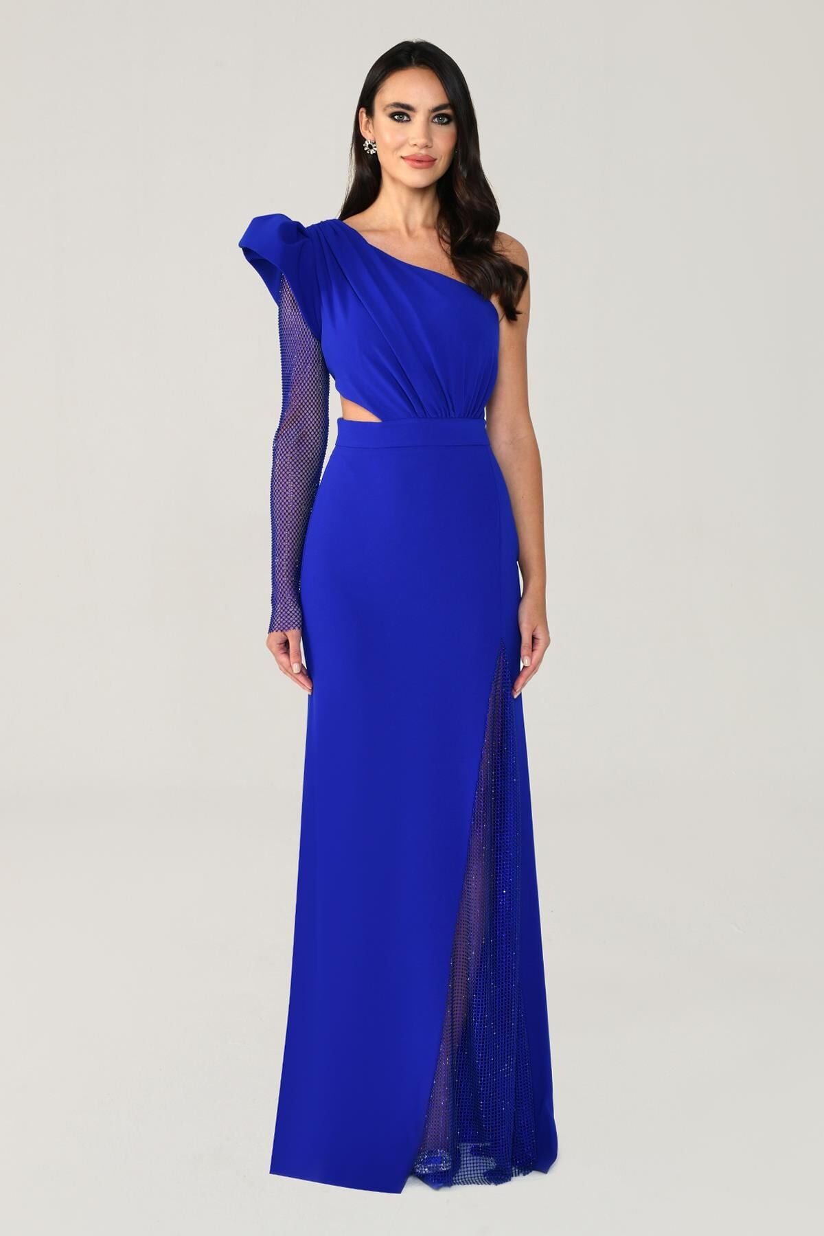 Tek Transparan Kol Yırtmaçlı Uzun Elbise SAKS - 40