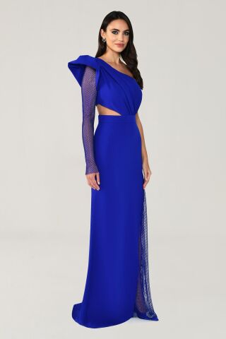 Tek Transparan Kol Yırtmaçlı Uzun Elbise SAKS - 40