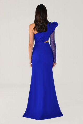 Tek Transparan Kol Yırtmaçlı Uzun Elbise SAKS - 40