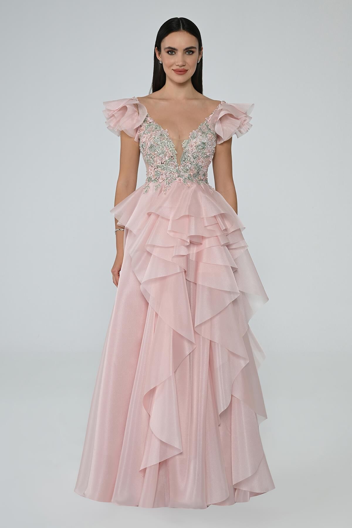 V-NECK LAYER PRINCESS LONG DRESS