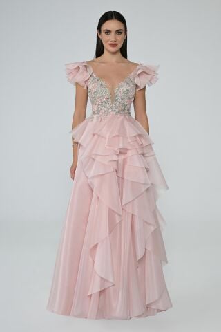 V-NECK LAYER PRINCESS LONG DRESS