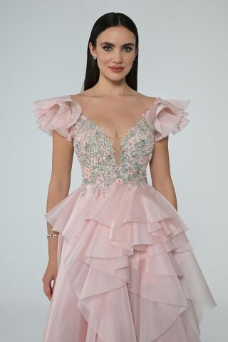 V-NECK LAYER PRINCESS LONG DRESS