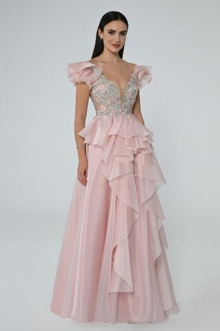 V-NECK LAYER PRINCESS LONG DRESS