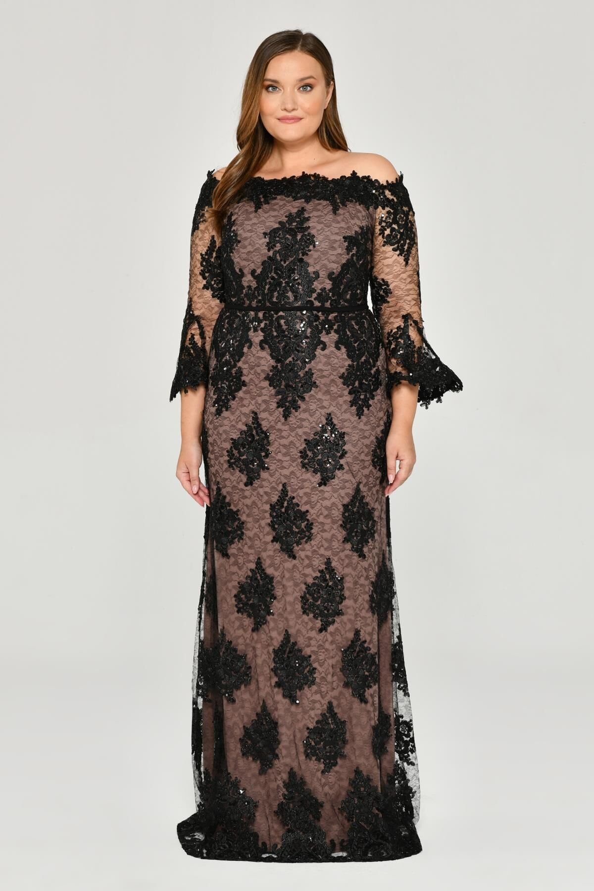 LONG SLEEVE TULLE SEQUINE LONG DRESS
