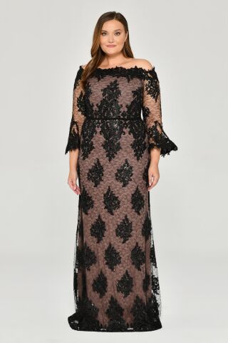 LONG SLEEVE TULLE SEQUINE LONG DRESS