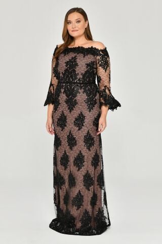 LONG SLEEVE TULLE SEQUINE LONG DRESS