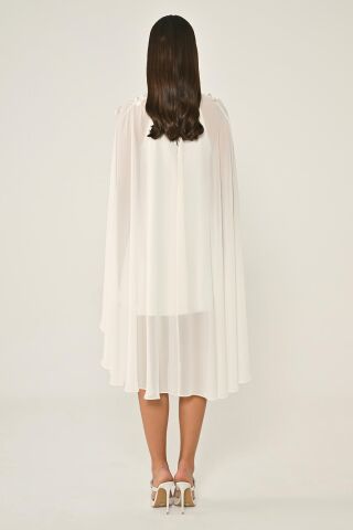 Blumen Accessoire Cape Chiffon Kurzes Kleid Weiß - 42