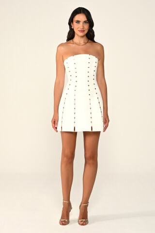 Straplez Aksesuarlı Kısa Elbise