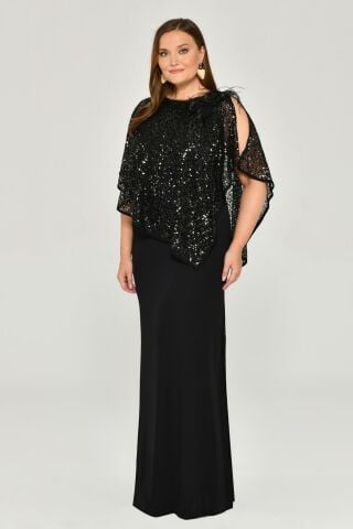 Shawl Sequined Top Long Dress