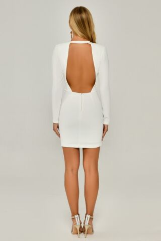 LONG SLEEVE SHORT DRESS WITH PADDED BACK DECOLLAR White - 38