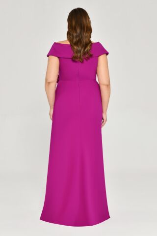 V Yaka Yırtmaçlı Krep Uzun Elbise Eflatun - 42