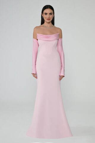 Strapless Sleeve Fish Cut Long Dress Pink - 40
