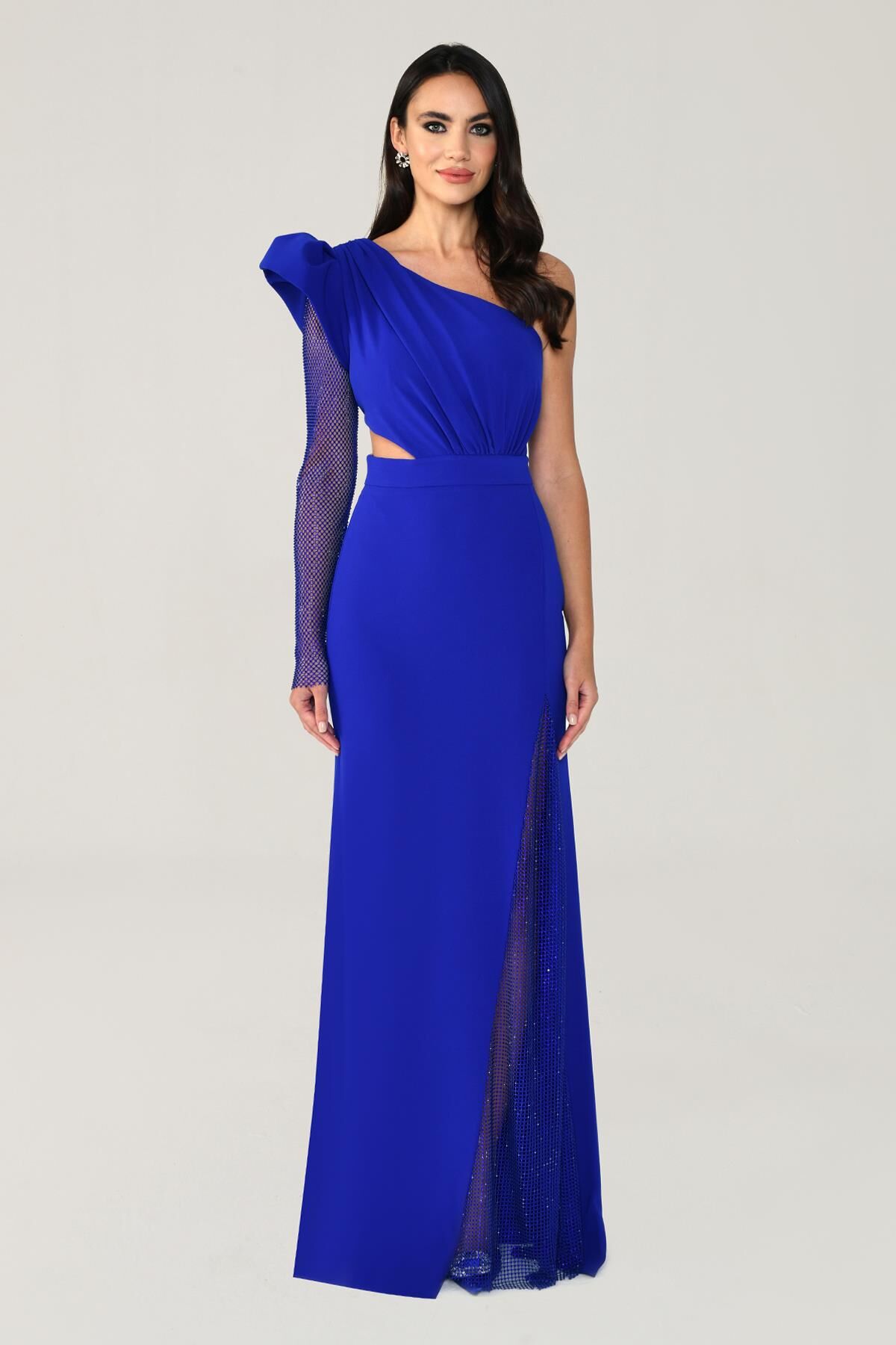 Tek Transparan Kol Yırtmaçlı Uzun Elbise SAKS - 38