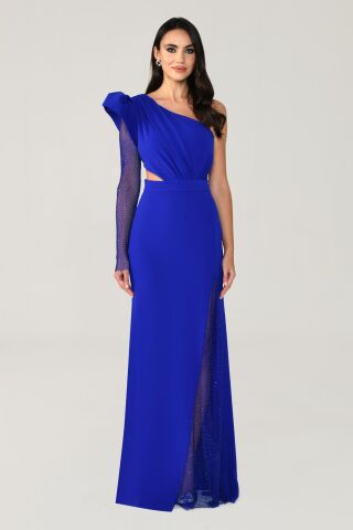 Tek Transparan Kol Yırtmaçlı Uzun Elbise SAKS - 38