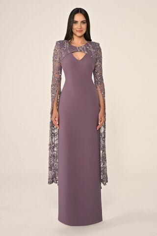 Boncuklu Payet Şal Kol Krep Uzun Elbise