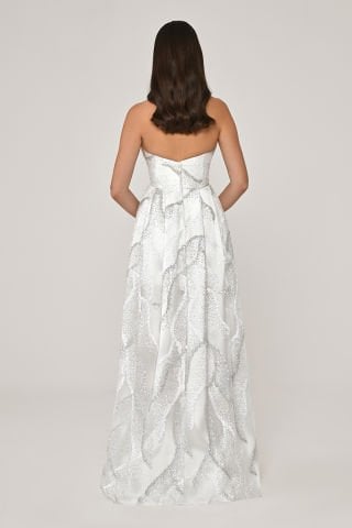 Kayık Yaka Payet Kumaş Uzun Elbise